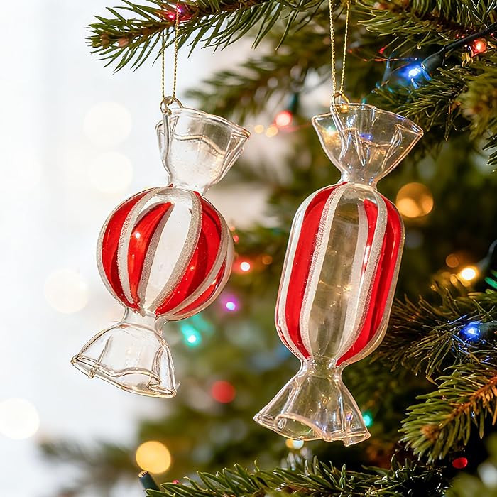 WDS WONDROUS Glass Christmas Candy Ornaments, Candy Christmas Decorations Set of 2 – Red White ... | Amazon (US)