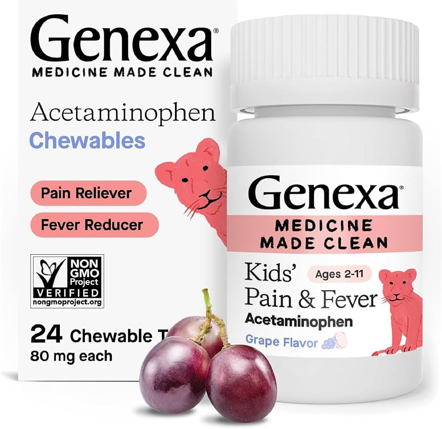 Genexa Kids’ Clean Pain & Fever Acetaminophen Chewables, Dye Free, 0% Artificial Additives, Del... | Amazon (US)