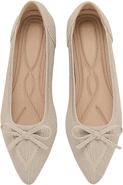 TINGRISE Women's Flats Pointed Toe Bow Knit Ballet Shoes Comfortable Dressy Mesh Slip On Flat | Amazon (US)