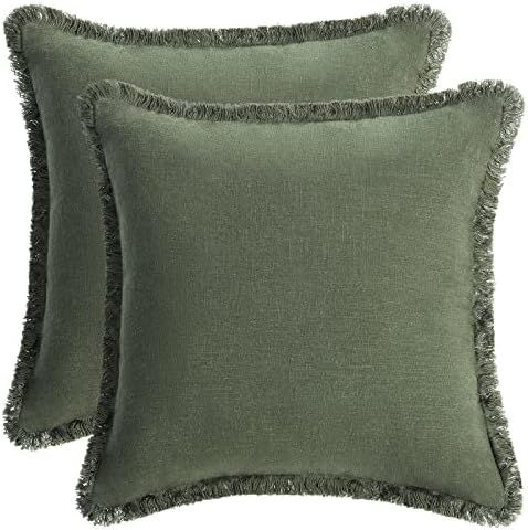 Foindtower Set of 2 Decorative Linen Fringe Lumbar Throw Pillow Covers Boho Farmhouse Cushion Cov... | Amazon (US)