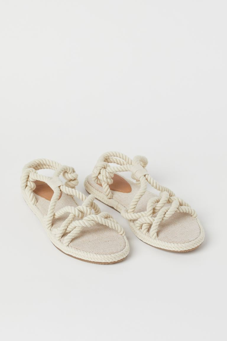 Sandals in thick, twisted rope with knot at each side. Canvas insoles in a linen and cotton blend... | H&M (US + CA)