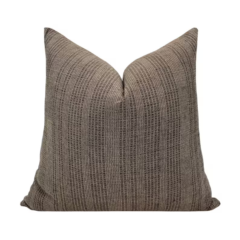 ASHER Dark Brown Striped Pillow Cover, Earthy Brown Neutral Pillow, Farmhouse Pillow, Brown Strip... | Etsy (US)