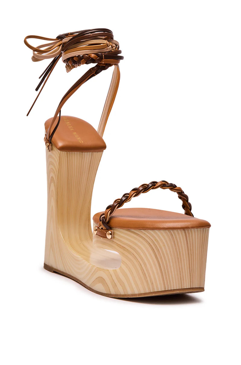 AZALEA WANG FANTASA BROWN HALLOW PLATFORM WEDGE STRAPPY SANDAL | AKIRA