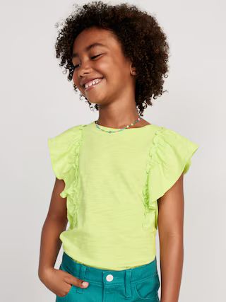 Slub-Knit Ruffle-Sleeve Top for Girls | Old Navy (US)