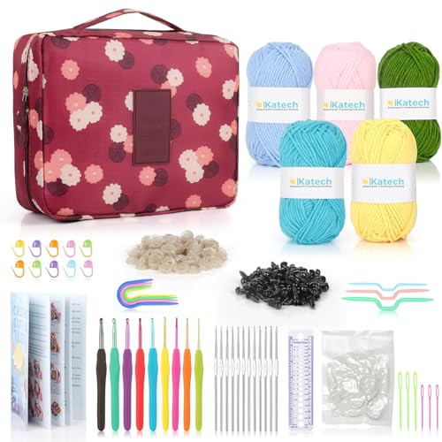 Katech Crochet Kit for Beginners Adults Kids-Beginner Yarn for Crocheting and Knitting-Includes 382 Yards Cotton Yarn Balls, Hooks, Accessories, Tutorials, Ideal Starter Kit for Kids Adults | Amazon (US)