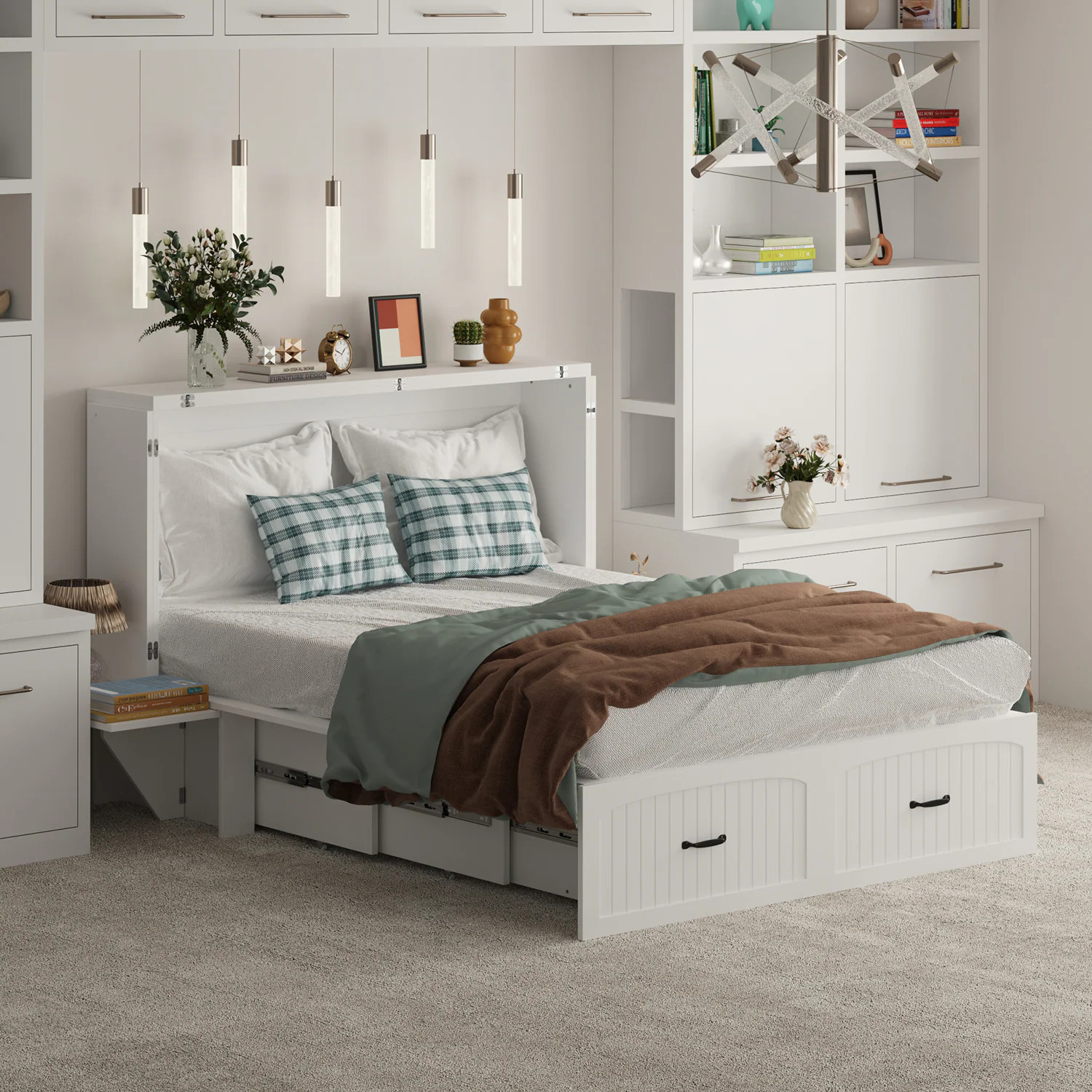 FUFU&GAGA Full White Murphy Bed Storage with Headboard one_size | KF020487-01+02 | Lowe's