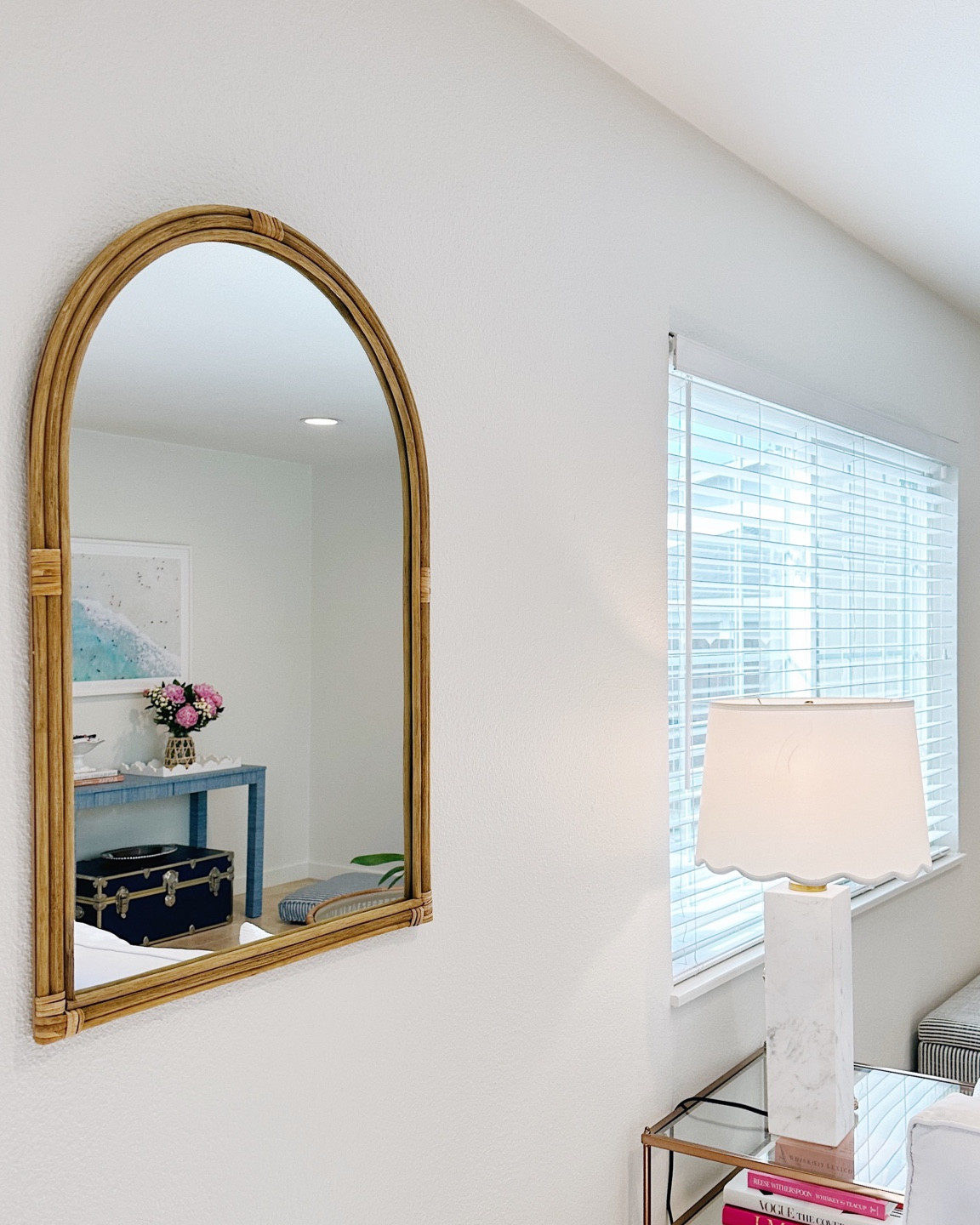 Stunning rattan mirror and scalloped white lampshade! Both under $100. Very impressed with the quality for this Target mirror!

#LTKhome #LTKunder100