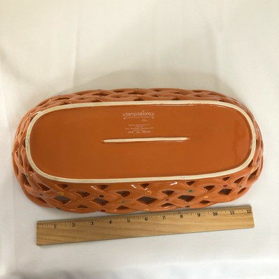 Temptations By Tara Bread Basket Orange Polka Dot Stoneware Oval Lattice Edge | eBay US