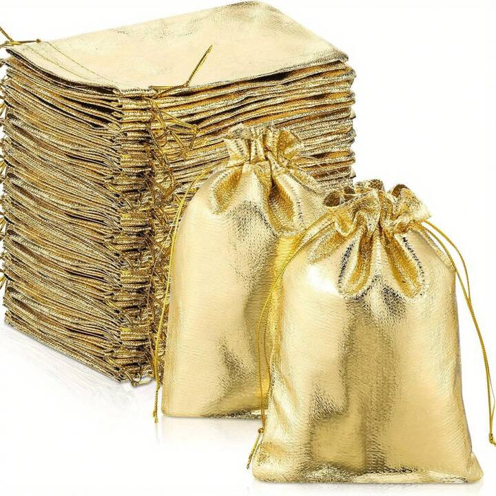 10/20Pcs Gold Gift Bags Jewelry Pouches Gold Goodie Bags With Drawstring Metallic Gold Jewelry Po... | SHEIN