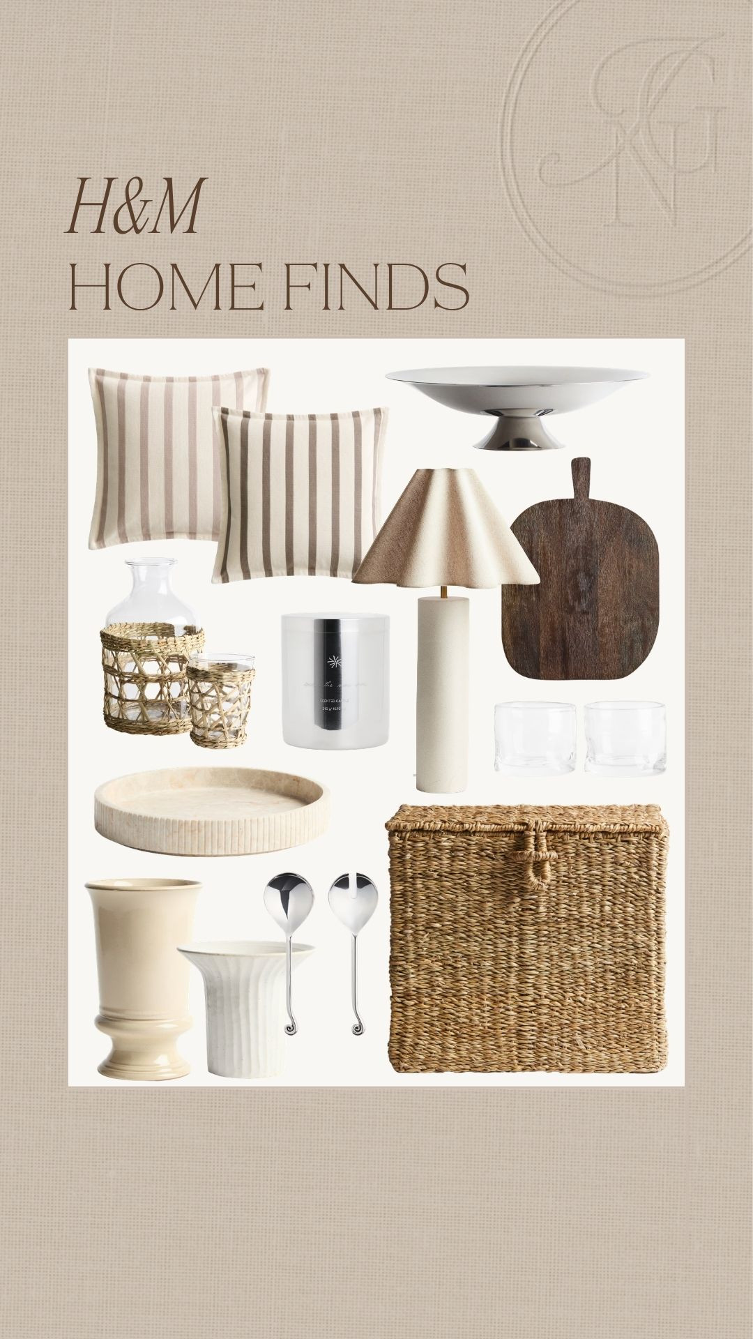 H&M home finds with warm neutrals, silver accents, woven textures + timeless pieces for a collected space 🤎

#hmhome #hmfinds #homedecor #neutraldecor #wovenstorage #stripedpillows #tablelamp #modernorganic #interiorfinds #newarrivals

#LTKHome #LTKHome