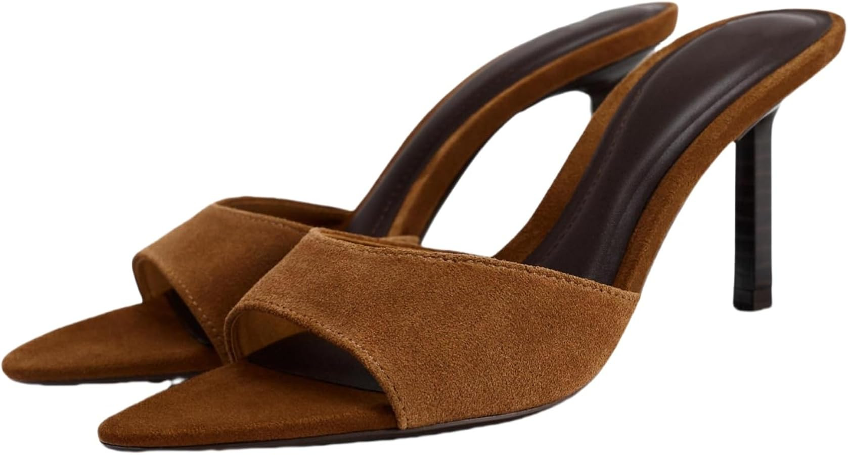 Women's Open Pointed Toe Kitten Heels Mules Suede Leather High Heel Sandals Backless Slip On Stil... | Amazon (US)
