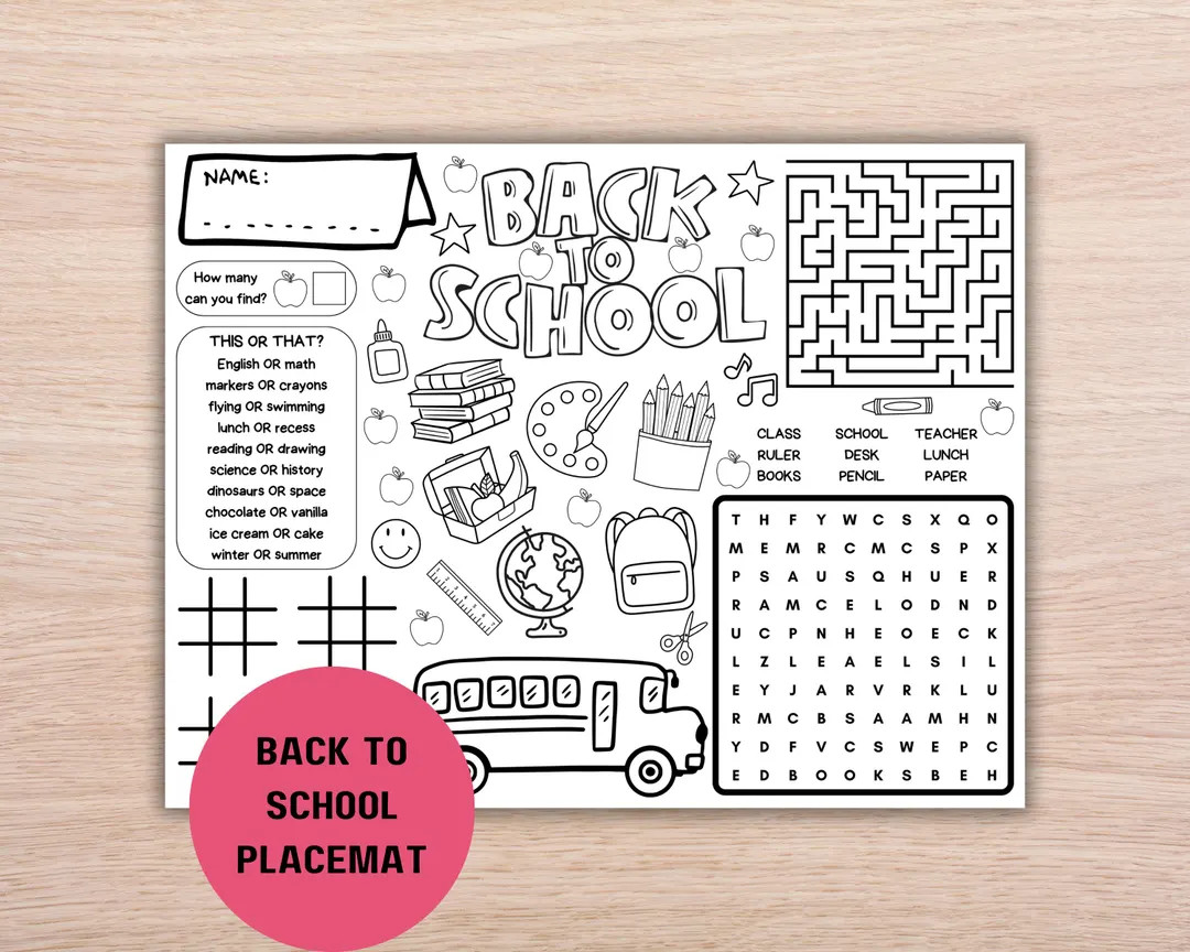 Back to School Placemat, Activity Placemat, Printable Back to School Activity, First Day of Schoo... | Etsy (US)