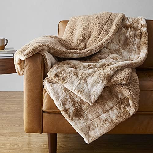 Amazon Basics Fuzzy Faux Fur Sherpa Throw Blanket, 60"x70" - Tan Tie Dye | Amazon (US)
