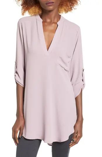 Women's Perfect Roll Tab Sleeve Tunic, Size X-Small - Beige | Nordstrom