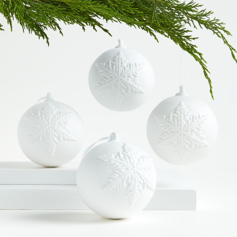 Porcelain Snowflake Ball Christmas Tree Ornaments, Set of 4 + Reviews | Crate & Barrel | Crate & Barrel