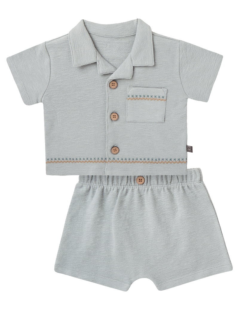 Modern Moments by Gerber Baby Boy Button Down Shirt and Short Outfit Set, 2-Piece, 0/3 Months - 2... | Walmart (US)