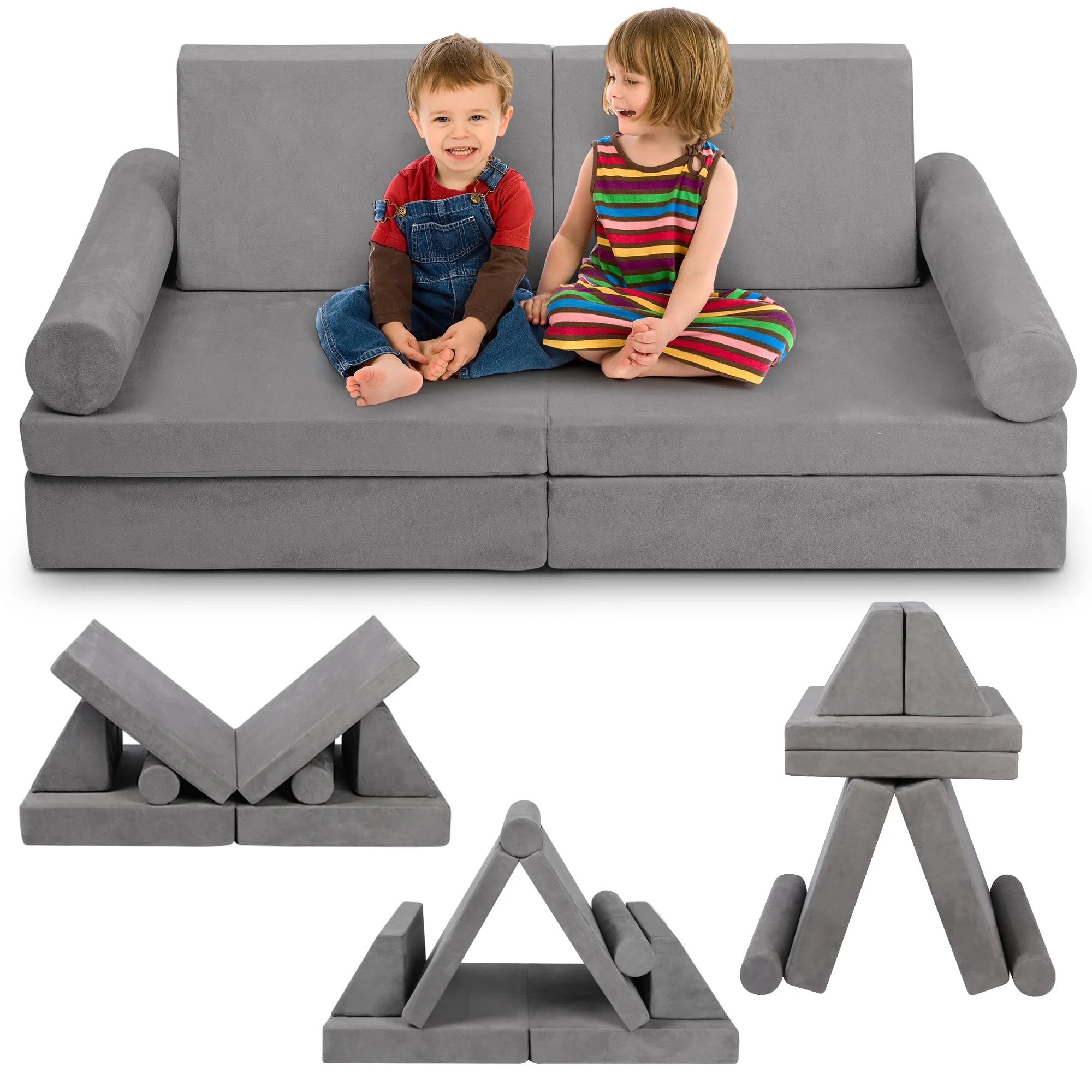 Betterhood Play Couch Sofa for Kids Imaginative Play Set, Medium, Gray, Suede Covers, Sponge Fill... | Walmart (US)