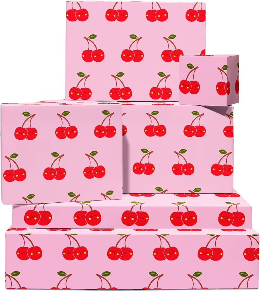 CENTRAL 23 Pink Wrapping Paper - Cherries - 6 Sheets Of Cherry Gift Wrap For Women - Fruit Wrappi... | Amazon (US)