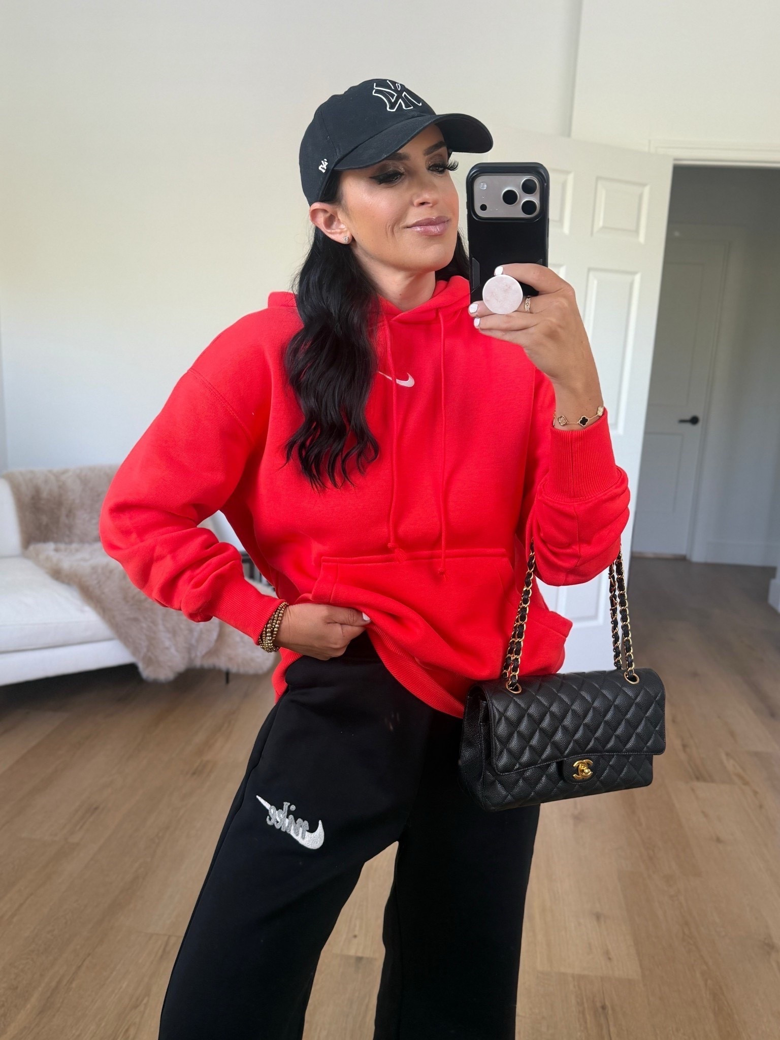 Nike sportswear phoenix fleece women’s oversized pullover hoodie in light crimson sail red wearing size small now 20% off with code LASTSHOT