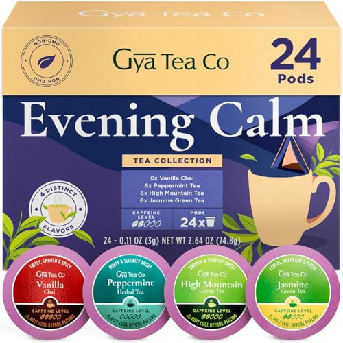 Gya Tea Co Evening Calm Tea Gift Set (24 ct) - Assorted Tea Pod Variety Pack with Vanilla Chai, Peppermint, High Mountain, Jasmine Green 4 Flavors for Night Rest, Digestion & Relaxation | Amazon (US)