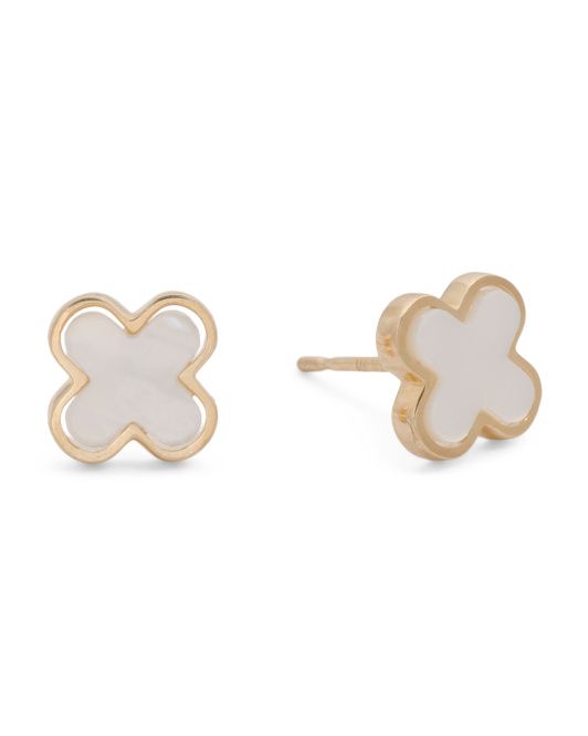 14kt Gold Mother Of Pearl Clover Stud Earrings | TJ Maxx