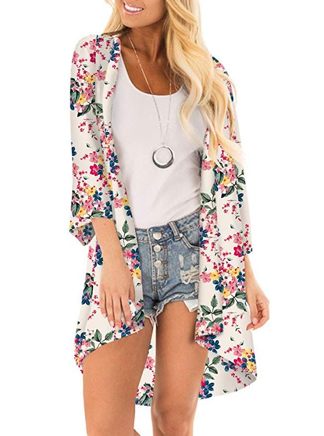 PINKMILLY Women's Floral Print Kimono Sheer Chiffon Loose Cardigan | Amazon (US)