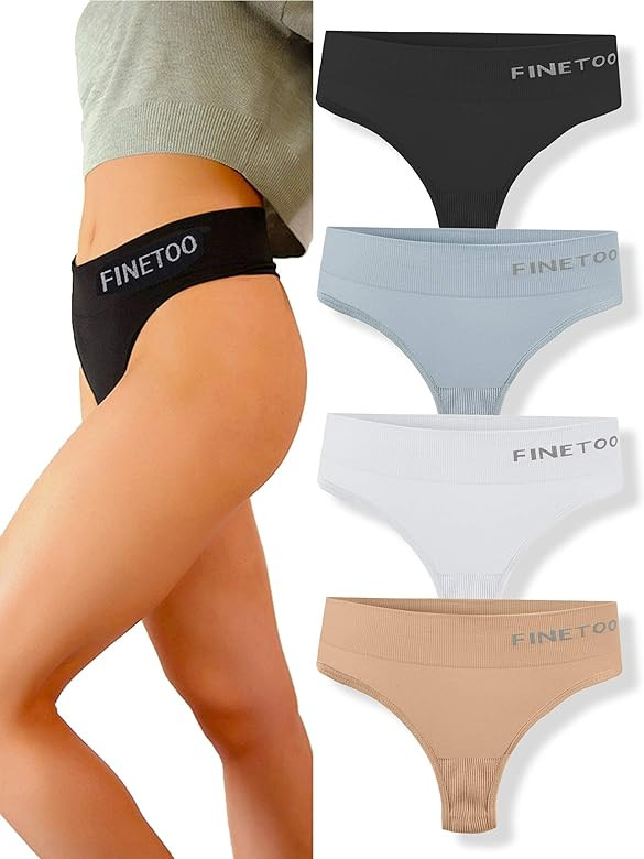 FINETOO 4 Pack High Waisted Thongs for Women, Breathable Underwear Soft Stretchy Nylon Spandex No... | Amazon (US)