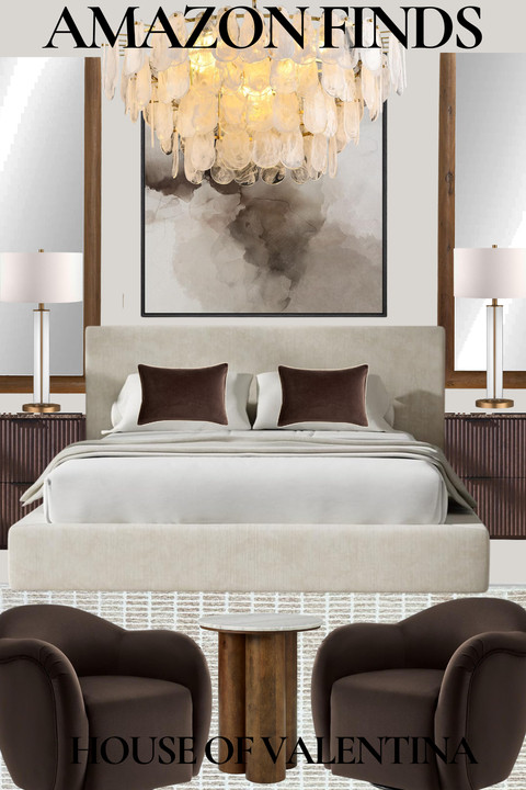 There’s something about a bedroom layered in warm neutrals, rich texture, and soft lighting that instantly changes the way a home feels. We wanted this space to feel calm, elevated, and effortlessly luxurious while still remaining approachable and livable for everyday life.

From the oversized statement chandelier to the creamy upholstered bed, sculptural accent chairs, and organic modern artwork, every piece works together to create a space that feels collected over time. We love mixing high and low pieces to achieve a designer look that feels timeless, warm, and deeply personal, and these Amazon finds capture that feeling beautifully.

This is the kind of bedroom that makes you want to slow down, sink into soft layers, and stay a little longer. 

 #LTKSeasonal #LTKHome #LTKSaleAlert