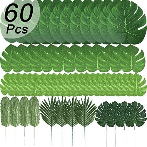 60 Pcs 6 Kinds Artificial Palm Leaves Tropical Plant Safari Leaves Faux Monstera Leaves Stems for... | Amazon (US)