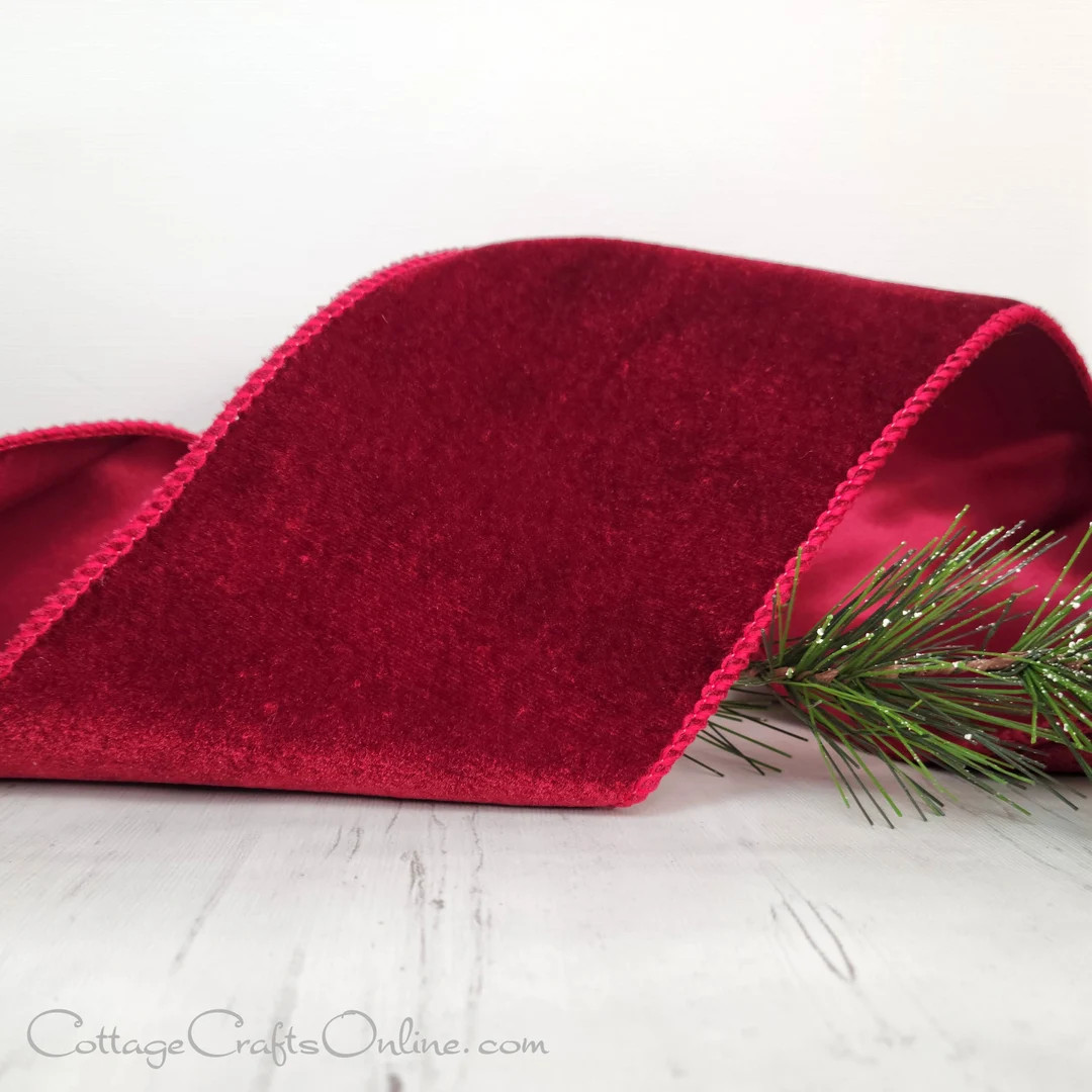 Christmas Wired Ribbon 4 Wide Burgundy Velvet Satin - Etsy | Etsy (US)