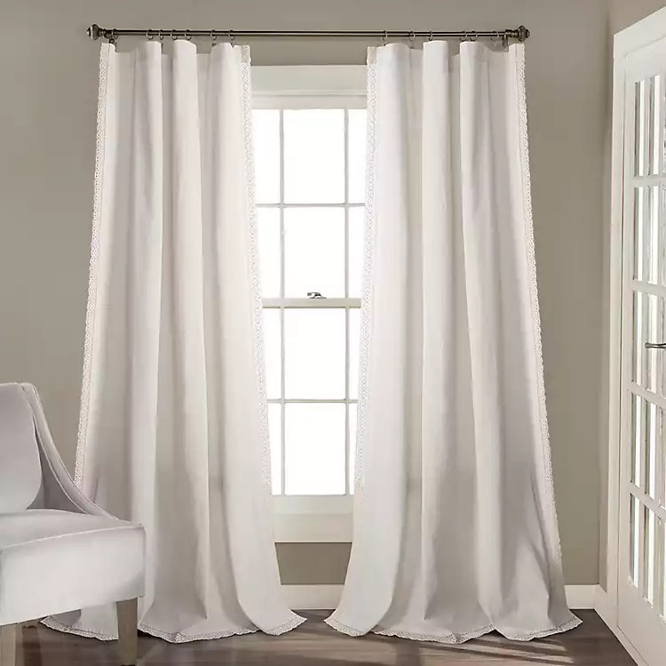 White Rosalie Lace Curtain Panel Set, 108 in. | Kirkland's Home