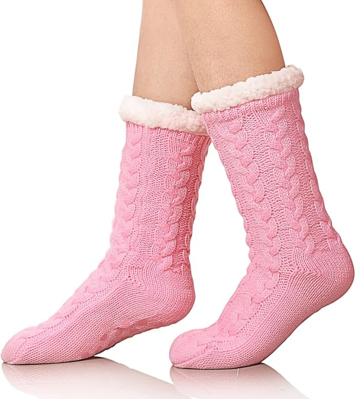 SDBING Women's Winter Super Soft Warm Cozy Fuzzy Fleece-Lined with Grippers Slipper Socks | Amazon (US)