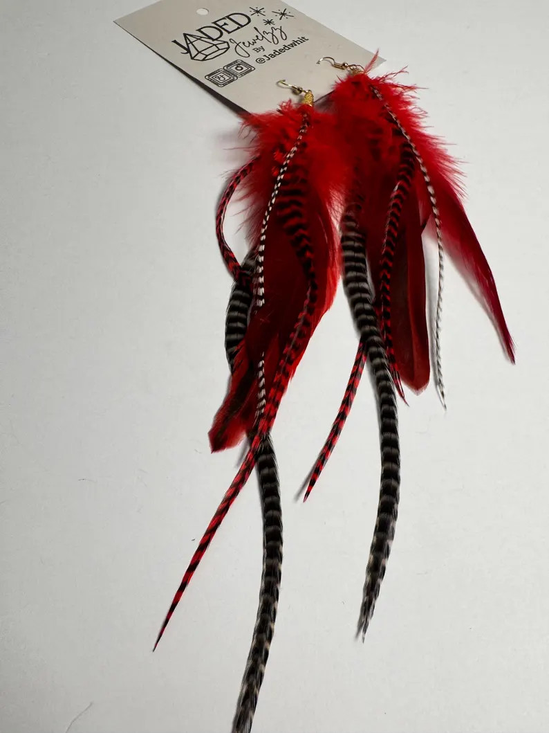 Handmade Red Feather Earrings - \u201cEngine 9\u201d | Etsy (Global)