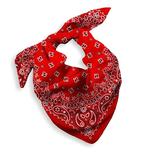 Red Bandana for Men - 100% Soft Cotton, Paisley, 22x22 In, 1 Pack - Large Pirate Head Bandanna Western Cowboy Handkerchief Scarf | Amazon (US)