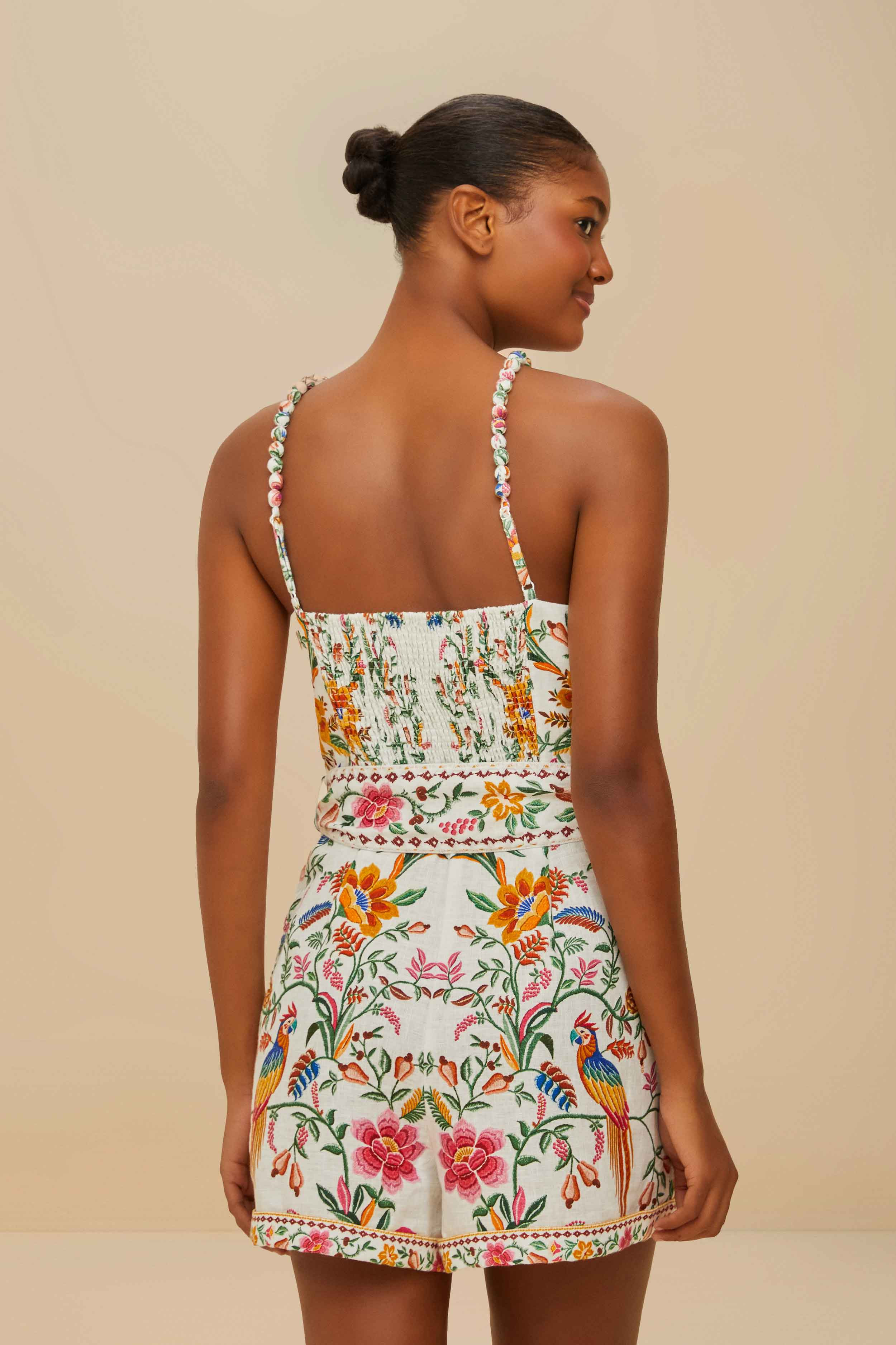 Off-White Delicate Forest Euroflax\u2122 Premium Linen Romper | FarmRio (US)