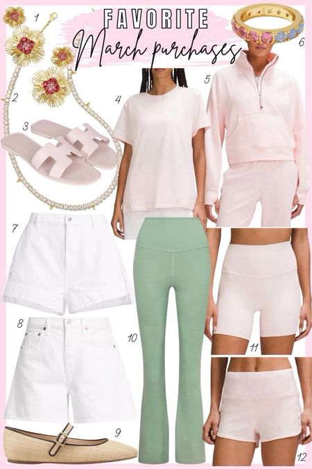 Fave buys this month - lots of lululemon in strawberry milkshake, my fave color! Kendra Scott jewelry for spring, lululemon groove flares in the prettiest green, new white shorts (wanted to upgrade my shorts with some non frayed and ripped pairs), Marc fisher raffia ballet flats (use code styledjen20 for 20% off entire MF website!!!)





#LTKFindsUnder100 #LTKSeasonal #LTKFitness
