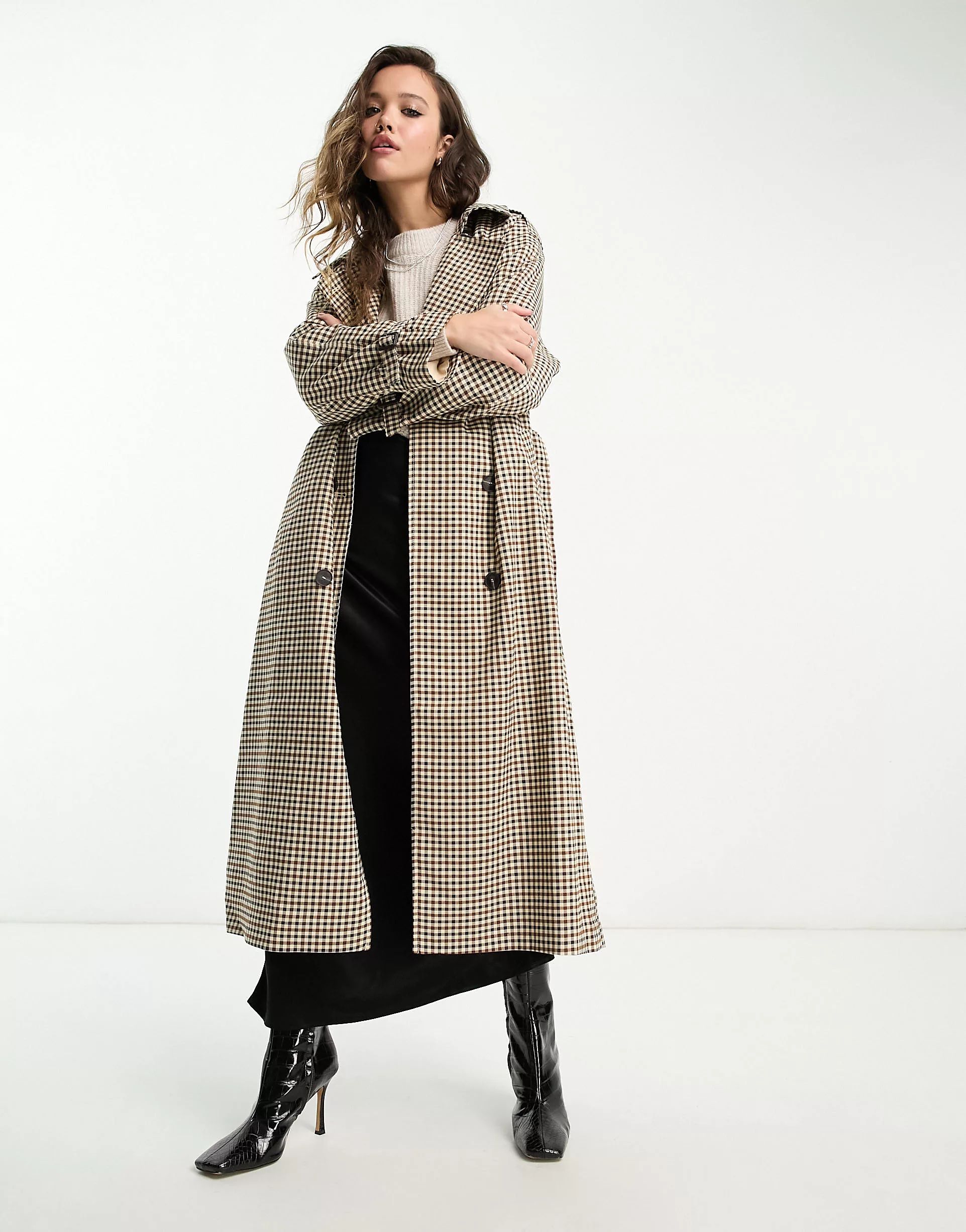 Only trench coat in brown check | ASOS (Global)
