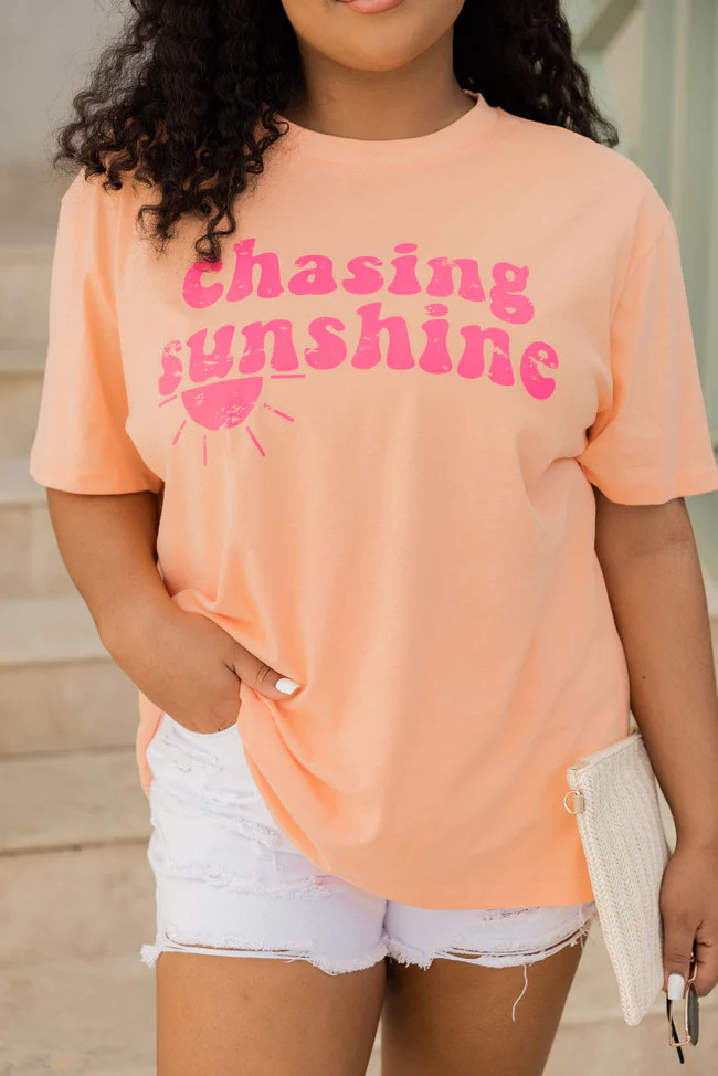Chasing Sunshine Coral Oversized Graphic Tee | Pink Lily