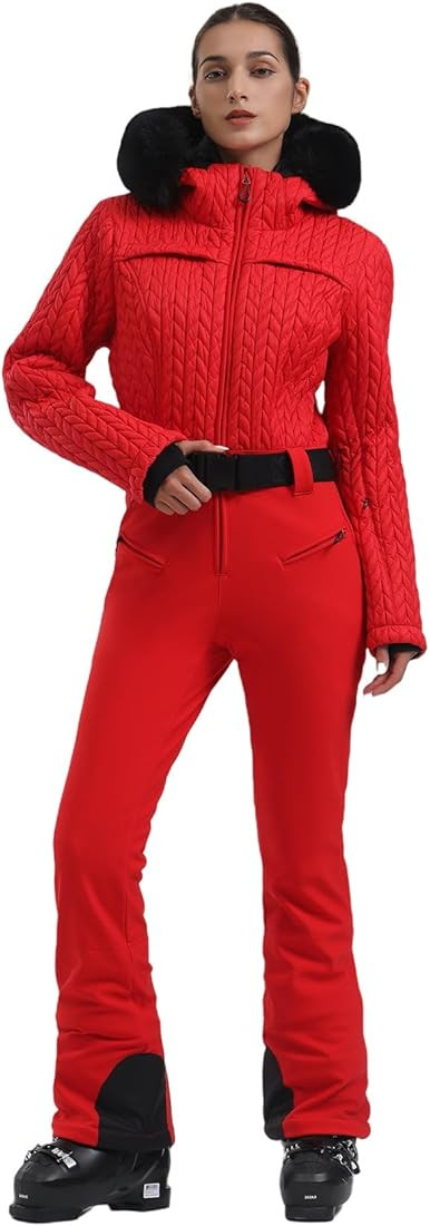 GSOU SNOW Ski Suit Women One Piece Snowsuit Slim Jumpsuit Faux Fur Collar Snowboard Outdoor Sport... | Amazon (US)