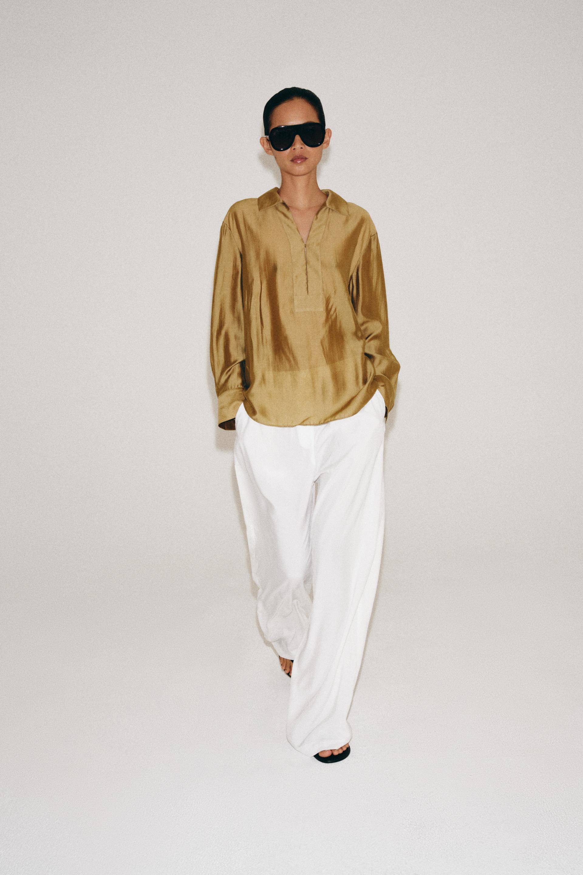 Zara - Satin Effect Shirt Zw Collection - Mustard - S - Woman | Zara US