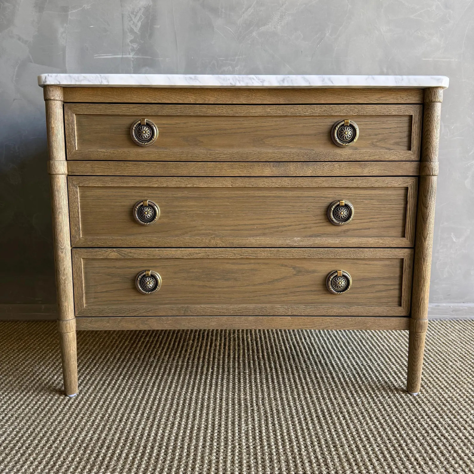 Marie Classic White Oak 3 Drawer Night Stand with White Marble Top Montana Brown | Etsy (Global)