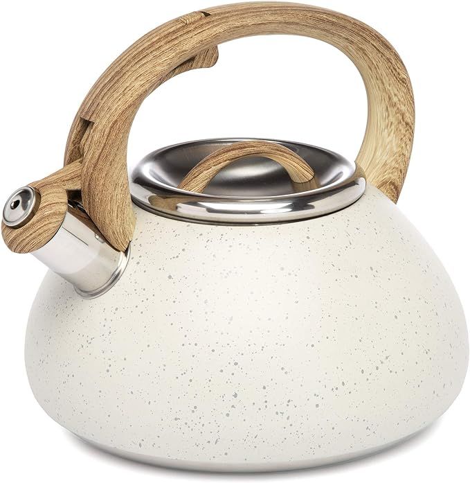 Goodful Stainless Steel Whistling Kettle for Stovetop, Trigger Spout, Wood-Look Handle, 2.5 Quart... | Amazon (US)