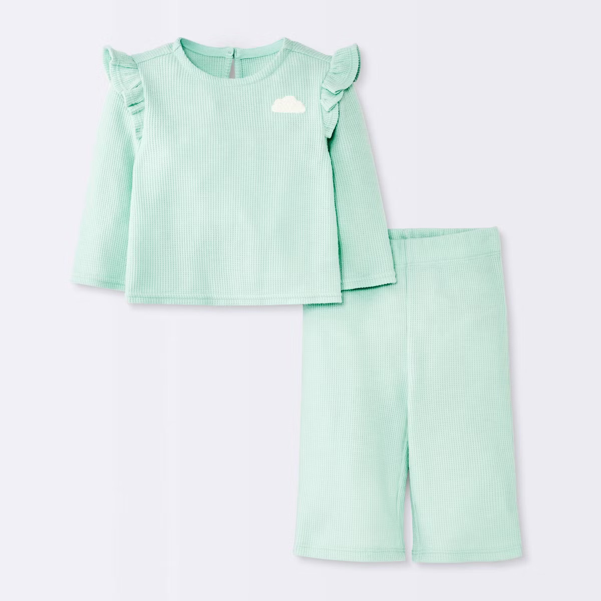 Baby Girls' 2pc Cloud Flutter Waffle Sweatshirt and Pull-On Pants Set - Cloud Island™ Green | Target