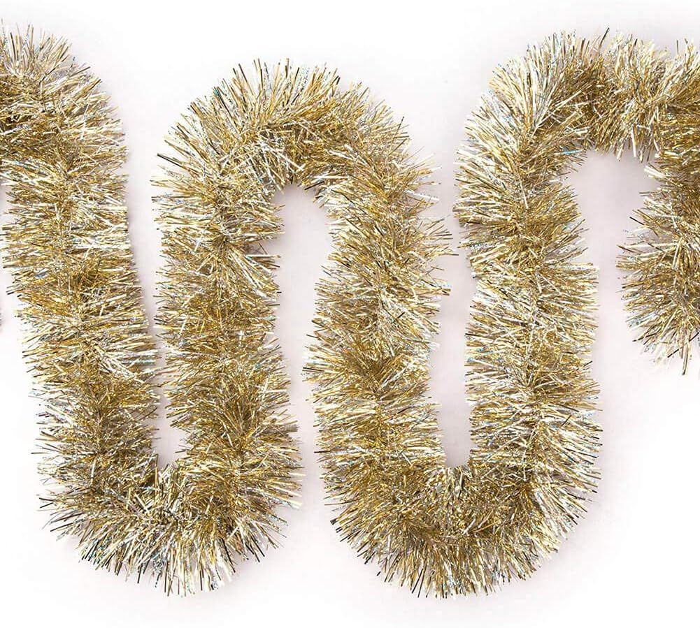 ARCCI Gold Christmas Tinsel Garland Holiday Decoration, 20 ft Classic Thick Colorful Reflections ... | Amazon (US)