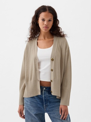 24/7 Split-Hem Linen-Blend Oversized Cardigan | Gap (US)