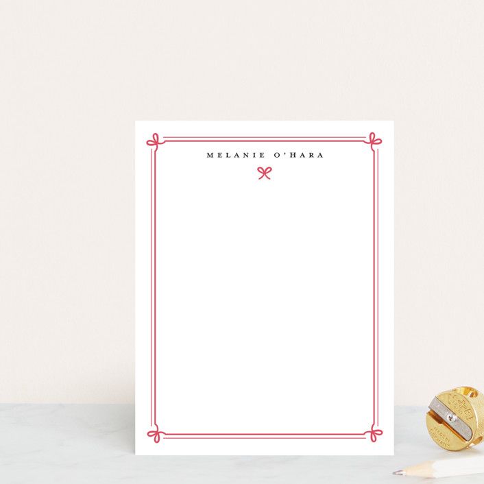 "bow border" - Customizable Personalized Stationery in Red by Alston Wise. | Minted
