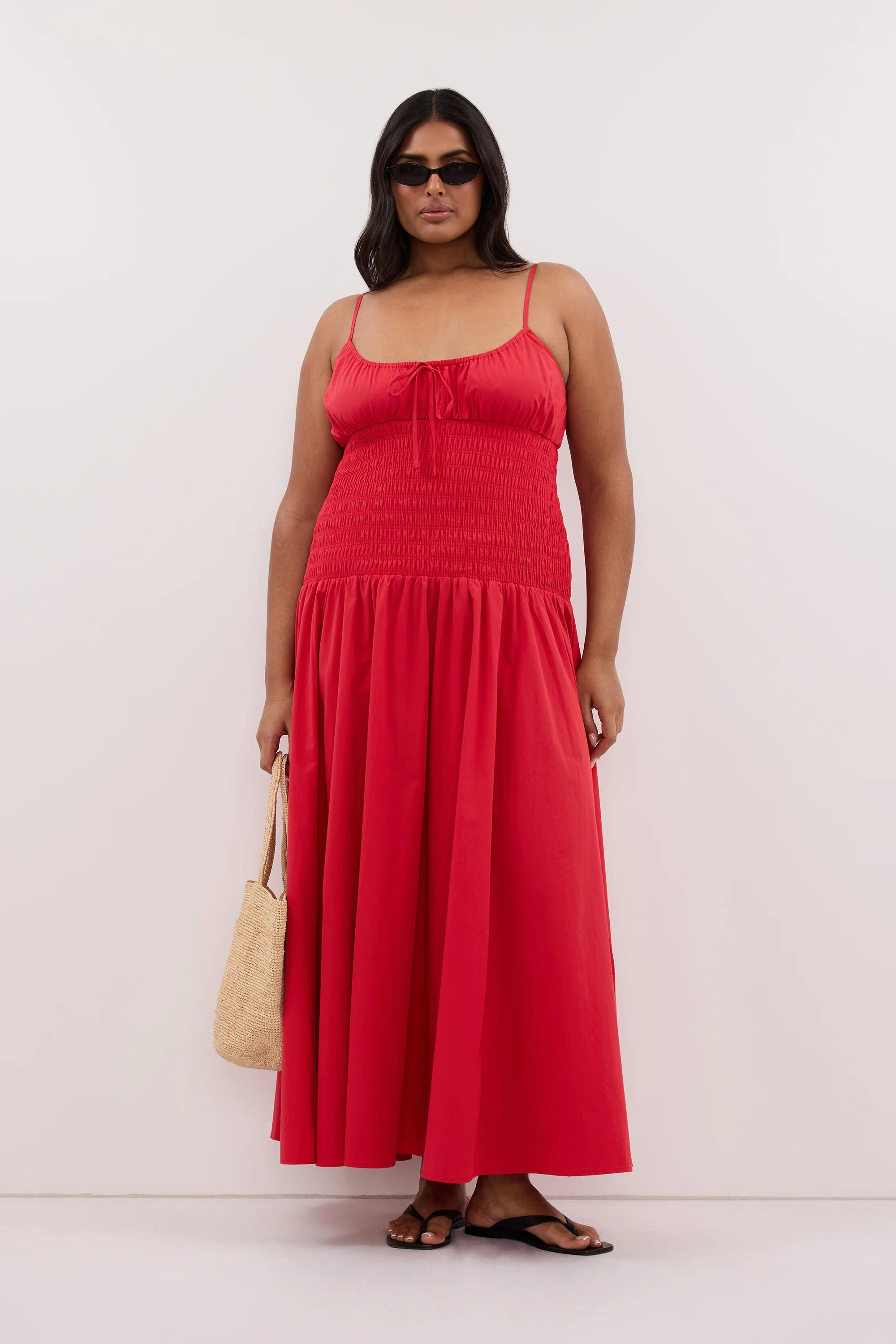 PALOMA RED COTTON MIDI DRESS | DISSH
