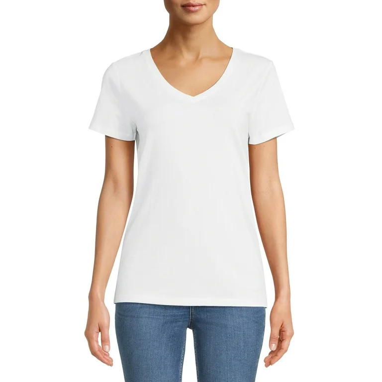 Time and Tru Women's V-Neck T-Shirt with Short Sleeves - Walmart.com | Walmart (US)