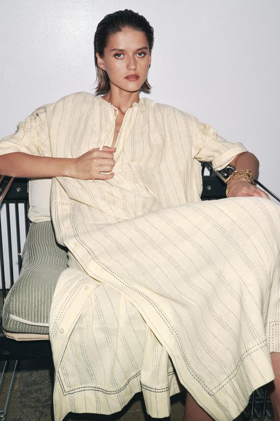STRIPED LINEN BLEND TUNIC DRESS ZW COLLECTION | Zara UK