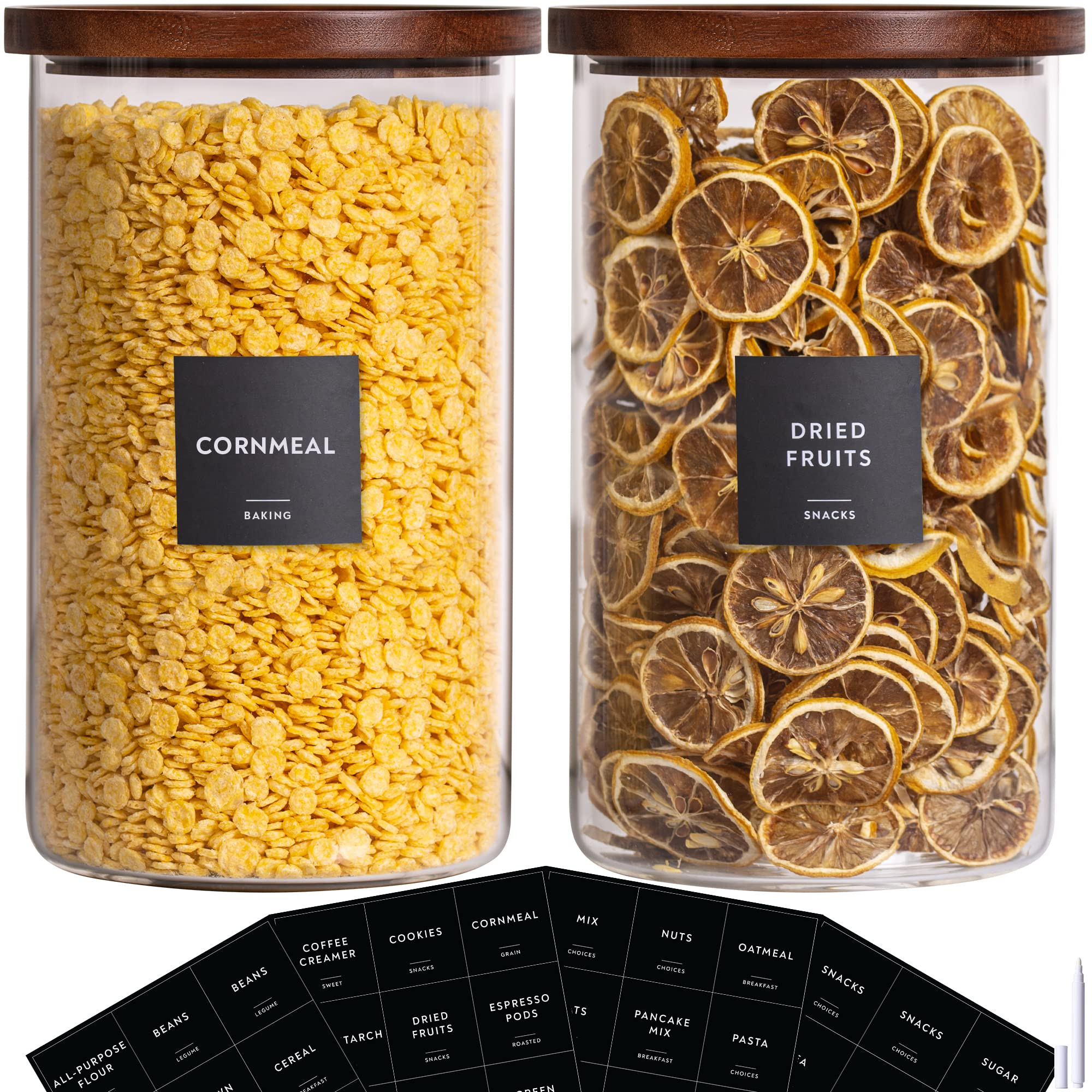 Laramaid 1-Gallon 2Pack Glass Jar Canisters with Minimalist Labels, 138oz Round Pantry Jars with ... | Amazon (US)